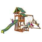 Wooden Swing Set Outdoor Backyard Cedar Wood Fort 8 Ft Slide Playground Kids