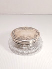 Antique F b Sterling Silver Lid Crystal Glass Powder Jar Vanity Box Art Nouveau