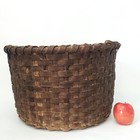 Large Antique Hand Woven Wooden Splint Basket Dark Brown