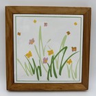 Vtg Floral Ceramic Tile Trivet Wall Art Spring Decor Wood Frame Cottage 7   x7   
