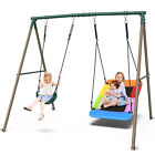 440lb Metal Swing Set With 2 Swings Heavy Duty Frame Platform Swing Set For Kids