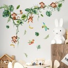 Monkey Climbing Tree Wall Decals Jungle Animals Birds Multi-colored