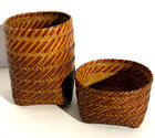 Chitimacha Rivercane   Vegetal Dyed Double Weave Lidded Basket 19th C excellent 