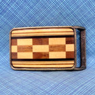 Exotic Wood Inlayed Belt Buckle Boho Artisan Hippie Craft Vtg 70s         qrt994