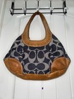 Coach Ergo Denim Signature Pleated Whiskey Leather Frame Satchel Tote Bag 12747