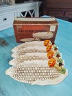 Vintage Merry Mushroom Sears Roebuck Corn Cob Holders Plates Set Of 4 With Box