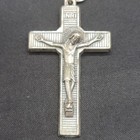 Vintage Cross Crucifix Pendant Necklace Relic From Lourdes Silver Tone 24  Chain