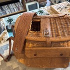 Vintage Compae Wicker   Leather W strap Fishing Creel Basket Japan W  Goodies