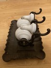 Antique Victorian Style Double Snail Ink Well Milk Glass Pen Rest Cast Iron