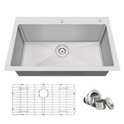 33x22 Drop In Kitchen Sink 16 Gauge Stainless Steel With Strainer And Grid