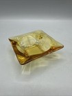 Vintage Light Amber Gold Glass Ashtray Square 4-slot Mid Century 3 5 