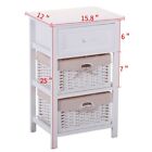 Bedroom Storage Wood Night Stand End Bedside Table Furniture W 2 Basket White