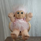 Trolls Vintage Troll Girl Doll 12 In White Straight Hair Blue Eyes Pink Dress