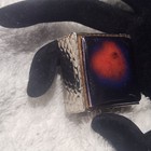 Vintage Enamel Pill Box Square Red Blue Art Deco Style Textured Metal Case