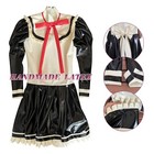 Latex Catsuit Rubber Maid Uniform Dress Black With White Trim Tie Bowknot Corset
