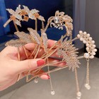 Crystal Tassel Hair Clip Metal Hair Sticks Leaves U Shape Rhinestone Hairpins   