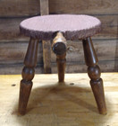 Vintage Three-legged Wooden Upholstered Top Milking Stool