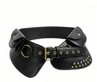 Women s Wide Faux Leather Waist Belt With 2 Pockets Rivet Studded Boho Retro
