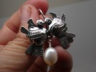 Love Bird Taxco Mexico Sterling Silver 925   Pearl Frida Kahlo Style Earrings