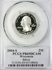     2004-s Wisconsin 90  Silver Washington Quarter  pcgs Pr69dcam State Flag Label