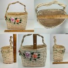 Vtg Wall Basket White Wicker Flowers Rose Green Leaves Hard Rustic Wedding Read