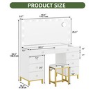 White Vanity Desk Set 8 Drawers Makeup Glass Tabletop With 14 Led Lighted Mirror