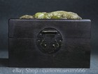 6  Old Chinese Rosewood Inlay Jade Carving Dragon Beast Statue Jewelry Box