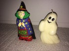 Lot Of 2 Vintage Wax Halloween Candles - Ghost   Trick Or Treat Witch - Unused 