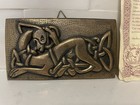 Vintage Bronze Finish Wall Plaque Celtic Hounds Knot Face Irish Art 5   x 2 5 