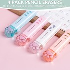4 Pcs Retractable Pencil Eraser Cute Cat Paw Rubber School Office Supplies