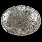 Oval Silver Tone Western Filigree Belt Buckle Floral Scroll Engraved 1995