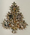 Vintge Red Green Enamel Rhinestone Poinsettia Flowers Christmas Tree Pin Brooch