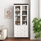 Mdf Display Storage Cabinet White- Tall Pantry  Glass Doors  Adjustable Shelves