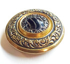 Large Antique Brass Gay 90s Style Button   Black Glass Jewel W  Silver Luster