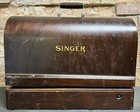 Vintage Black Portable Electric Singer Sewing Machine   Bentwood Carrying Case