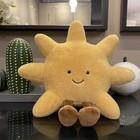 Cute Fluffy Yellow Sun Plush Toy Soft Stuffed Animal Smiling Face Doll 
