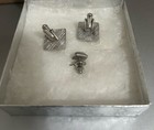 Cuff Link tie Tack Set Multi-color And Set In Silver