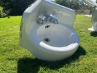 Antique Vtg 1930s Cast Iron Porcelain Bath Corner Sink  Faucet 16  X 16  X 10 