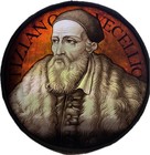 Pair Antique Stained Glass Roundel Medallions Of Painters Titian   V Carpaccio
