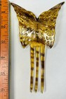 Antique Celluloid Emerald Rhinestone Inlay Butterfly Hair Comb Big 6  Art Deco