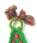 Vintage Retro 1970s Green Macrame Red Beads Christmas Tree Wall Hanging Boho