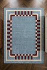 Hand Tufted Wool Area Rug  Modern Geometric Checkerboard Carpet  Blue Burgundy