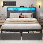 Queen Full Size Bed Frame With 2 Drawers   Charging   Headboard     Led Lights