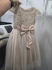 Girls Size 4 5 Beige Lace Tulle Dress With Bow Formal Flower Girl Communion