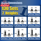 130 Sets Gunmetal Black Chicago Screws Leather Rivets Kit  7 Sizes  m5 4 5 6 8 1