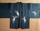 Boro Used Japanese Old Cloth Jacket Half Coat Black Haori Bird Pattern Japan