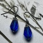 Silver Tone Blue Teardrop Faceted Glass Dangle Earrings  Sky  Water  Sea  S258