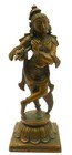 Vintage Hindu Deity Lord Krishna W  Flute Dancing Figure Brass Statue  7 