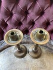 Pair Of Antique Brass Fluted Column Candle Holders  Candelabra With Drip Pan