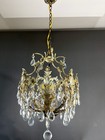 Vintage 4-light Brass Crystal Chandelier Hanging Ceiling Light French Style 60s